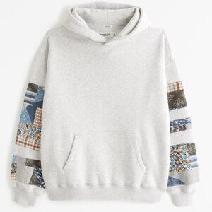 Abercrombie & Fitch Essential Popover Hoodie, Light Heather Gray Patchwork, S